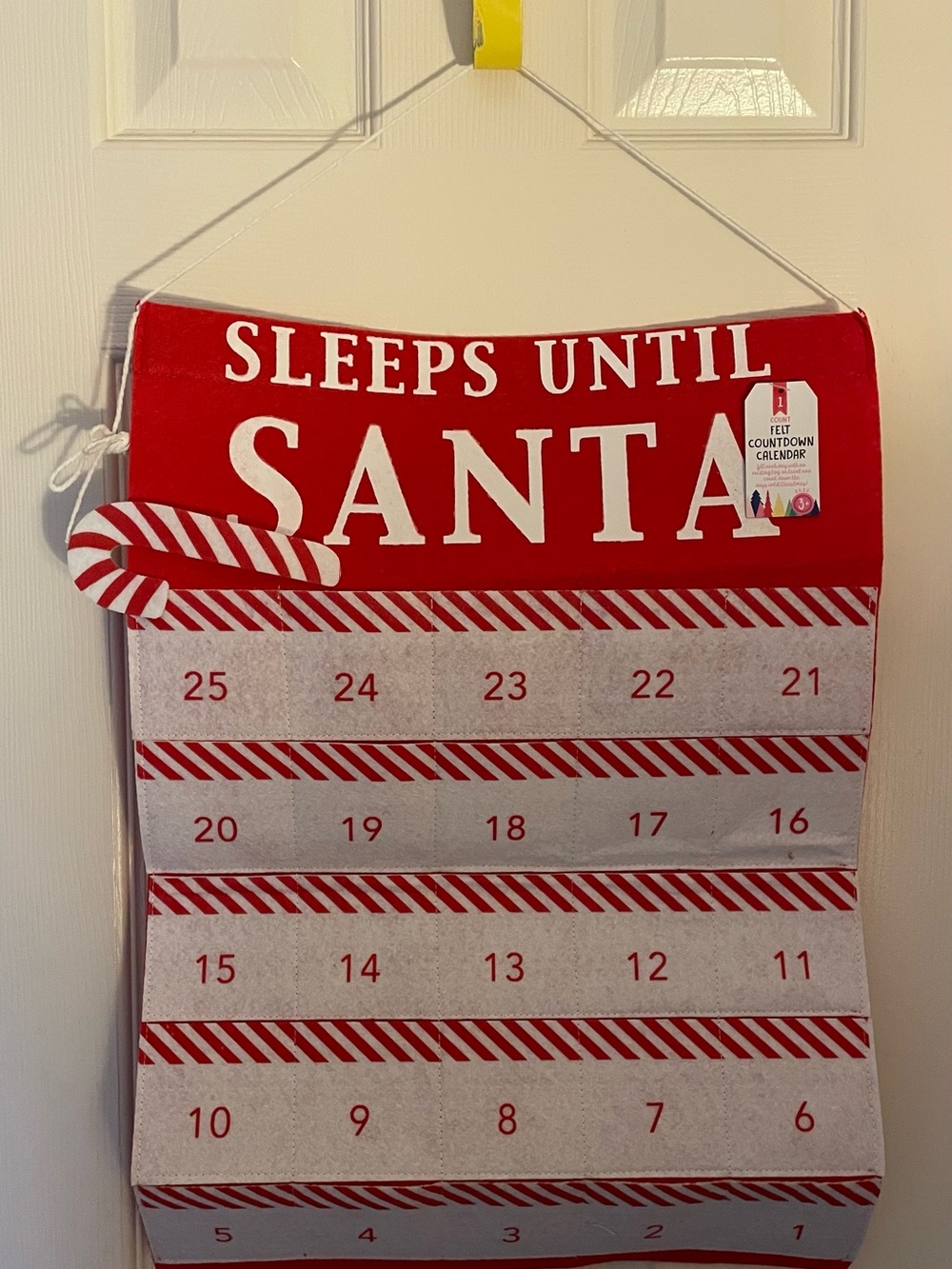 Sleeps Until Santa Red Holiday Countdown Hanging Felt Calendar New